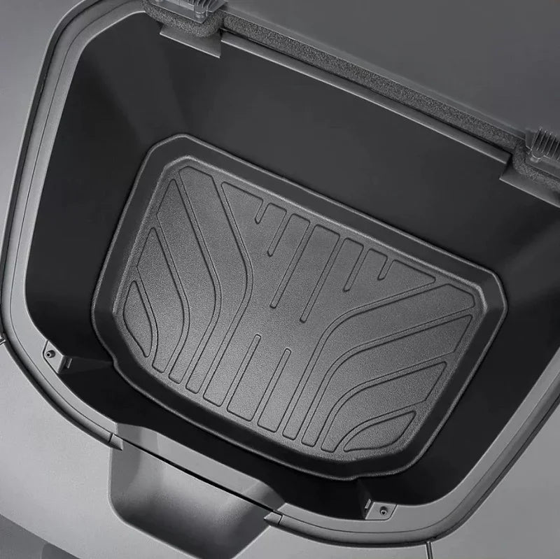 Black heavy-duty TPE waterproof trunk mat for BYD, featuring a textured non-slip surface.