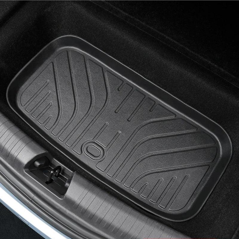 Black heavy-duty TPE waterproof trunk mat with anti-slip textured pattern for car cargo protection.
