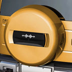Gold metallic spare tire cover with black accent design for BYD DMO series.