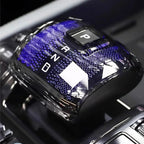 Custom blue and black patterned gear shifter with glossy finish for BYD vehicles.
