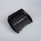 Durable black ABS plastic automotive interior trim cover with reinforced structural ribbing.