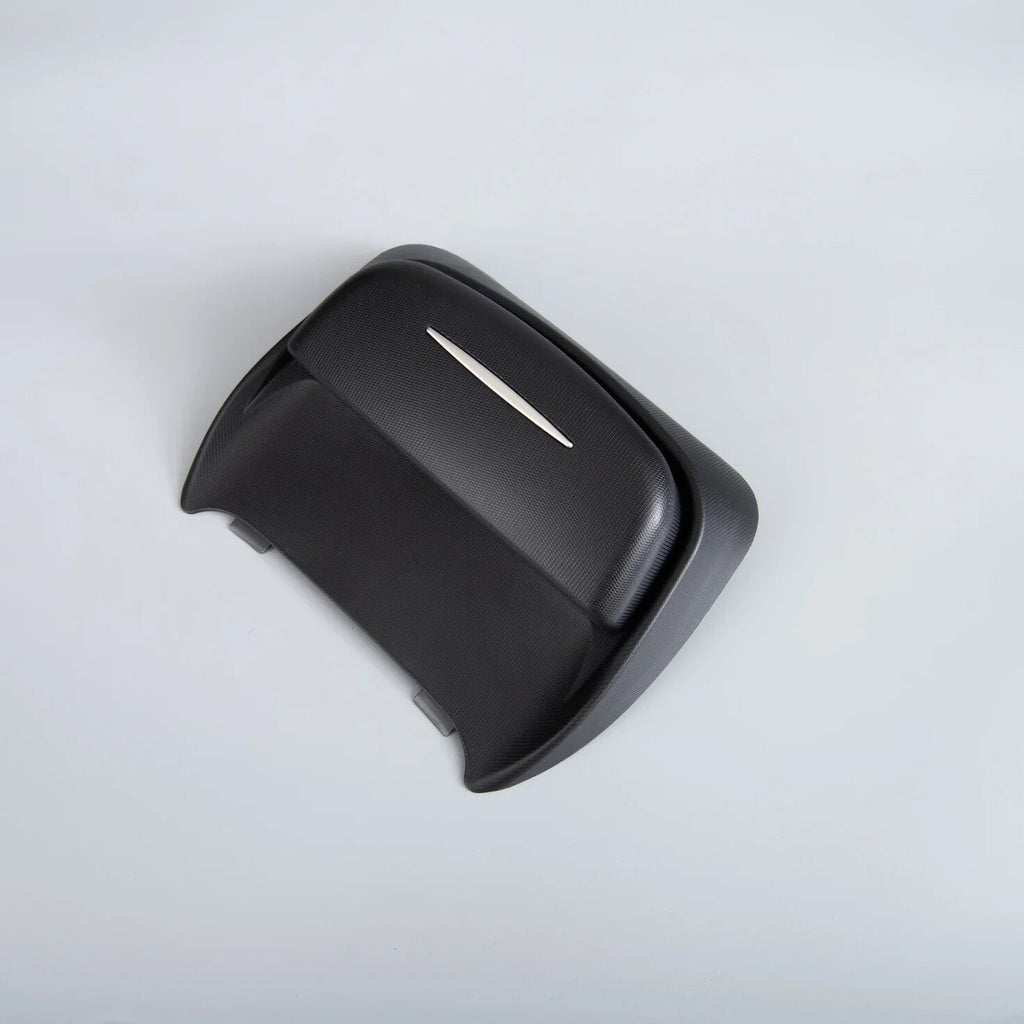 Black carbon fiber texture center console armrest cover for BYD interior protection.