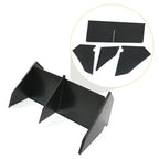 Black durable plastic car trunk organizer dividers, including disassembled and assembled views.