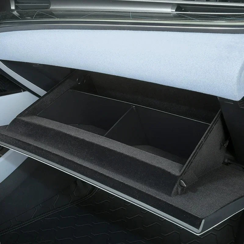 Black felt-lined center console storage organizer for BYD car interior