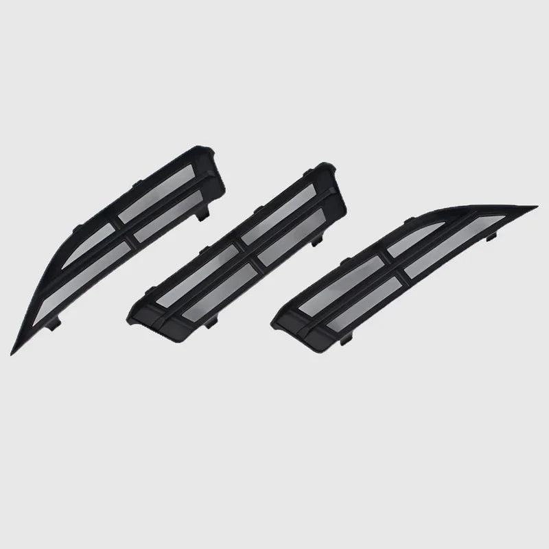 Three matte black ABS plastic car grill inserts with horizontal slat design.