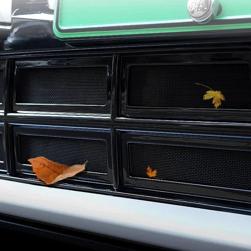 Black textured mesh speaker grille with dried autumn leaves for a natural aesthetic.