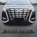 Black textured front grille protector covers for BYD vehicle front bumper.