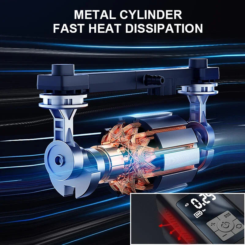 Metal cylinder motor with copper coils for fast heat dissipation and high-efficiency cooling.