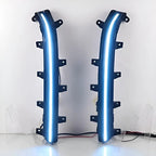 Pair of blue metallic car trim pieces with integrated white LED light strips