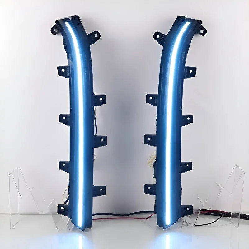 Pair of blue metallic car trim pieces with integrated white LED light strips