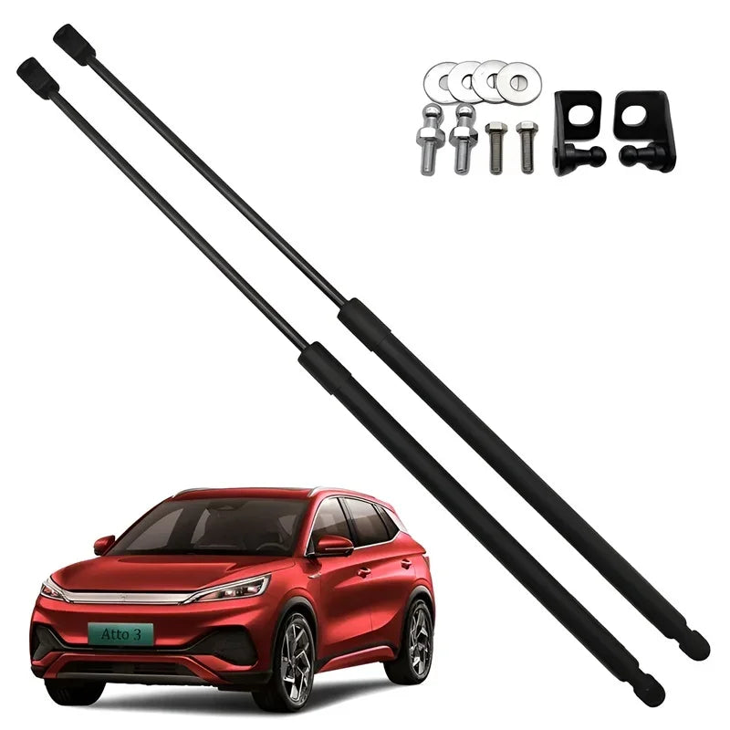 Black metal gas struts and mounting hardware kit for BYD Atto 3 liftgate support.