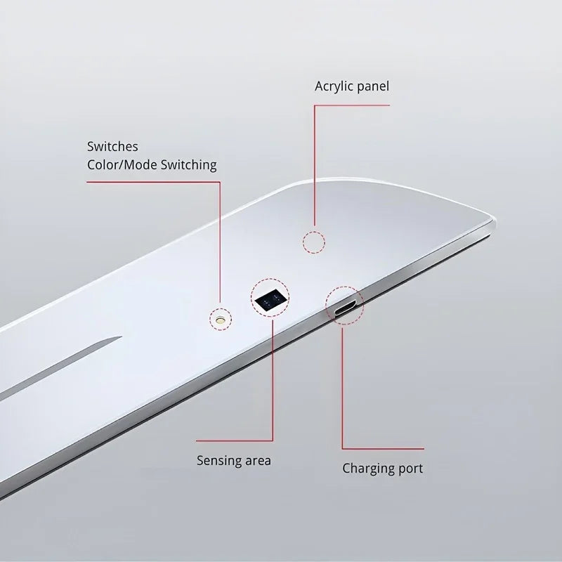 Professional white acrylic panel with integrated mode switches, sensing area, and charging port.