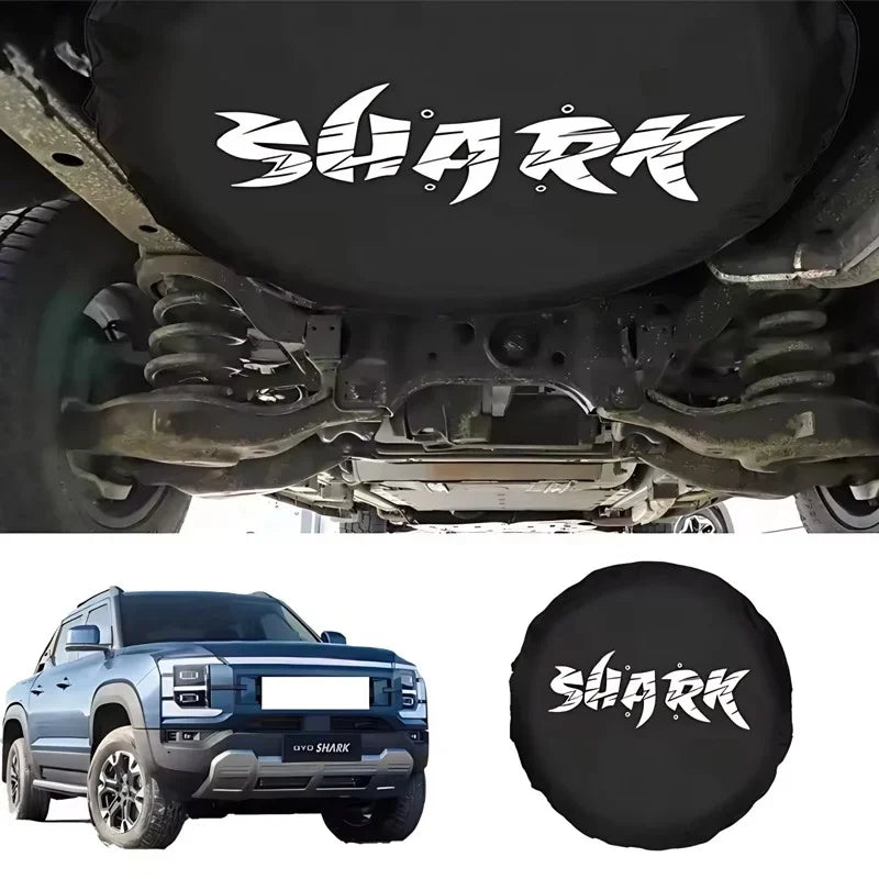 Black Shark-branded underbody protection cover for BYD Shark, featuring durable matte material.