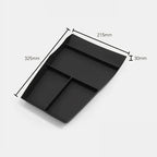 Black matte organizer tray with three compartments, measuring 325mm by 215mm by 30mm.
