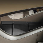 Black matte TPE car door pocket organizer for custom-fit storage and protection.