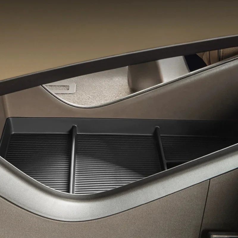 Black matte TPE car door pocket organizer for custom-fit storage and protection.