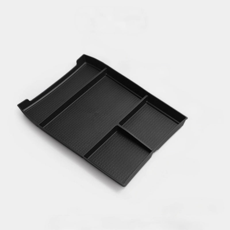 Black textured TPE car trunk organizer tray with multi-compartment design for BYD models.