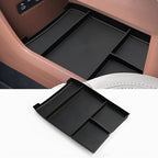 Black textured non-slip center console organizer tray for BYD car interior storage.