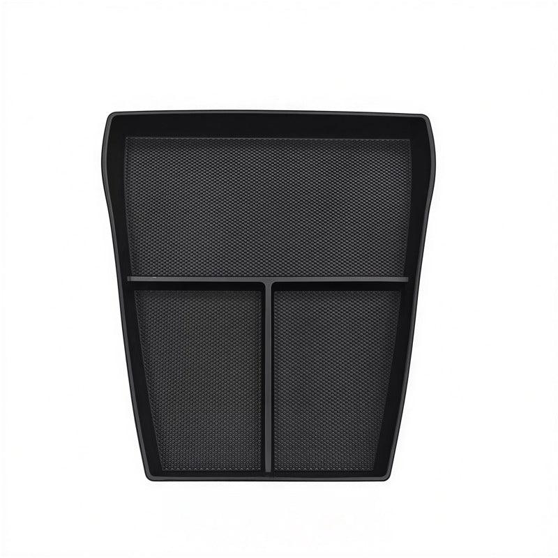 Black textured non-slip center console organizer tray for BYD vehicle interior.