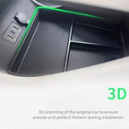 Black 3D-scanned precision-fit center console organizer tray with non-slip textured surface.