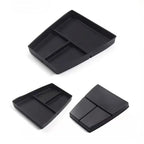 Black multi-compartment silicone car organizer tray for BYD interior storage.