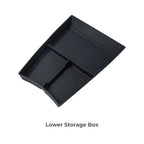 Black matte plastic lower storage box with ridged compartments for BYD car interior organization