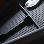 Black silicone non-slip center console organizer tray for BYD car interior storage.
