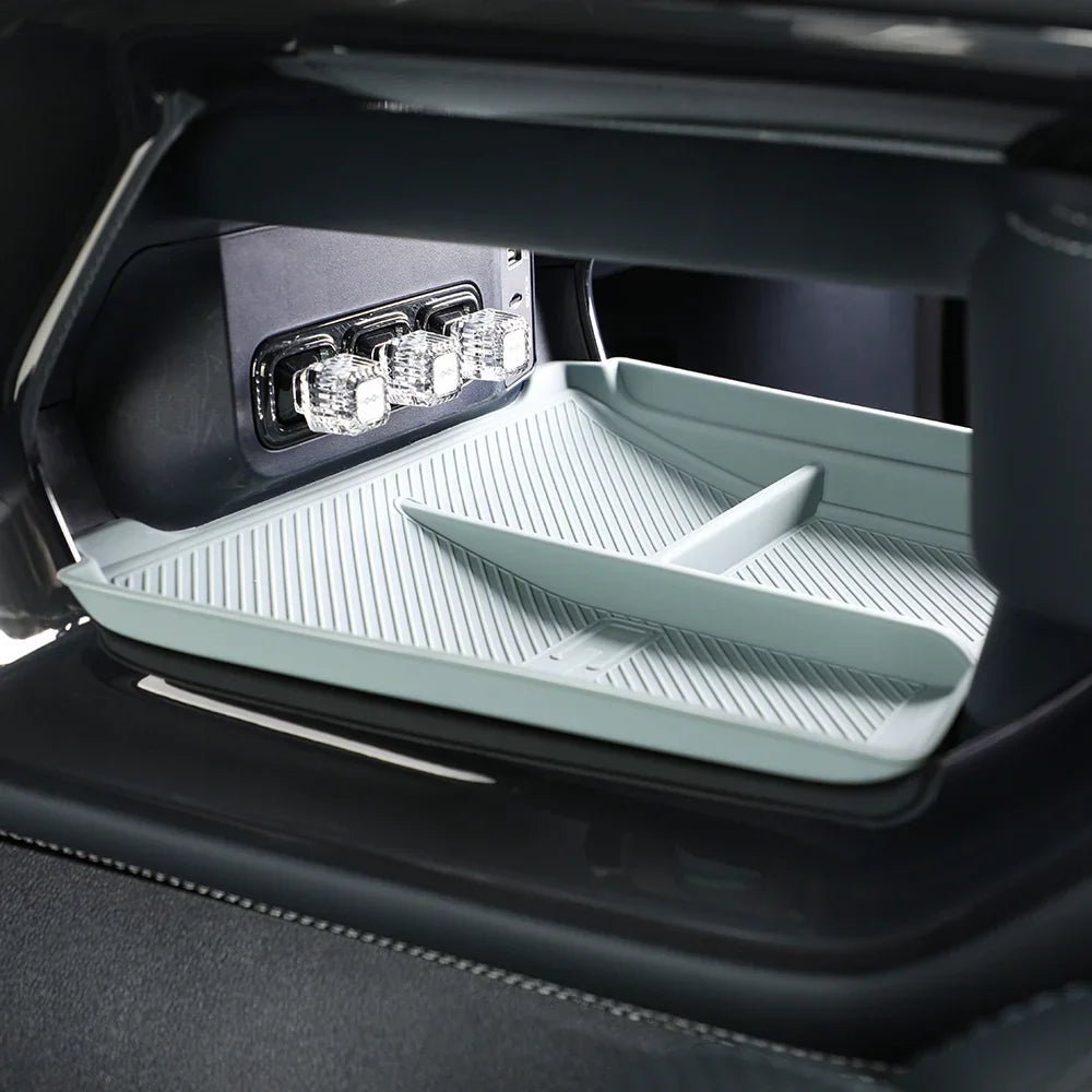 Grey TPE custom-fit center console organizer tray for BYD interior protection.