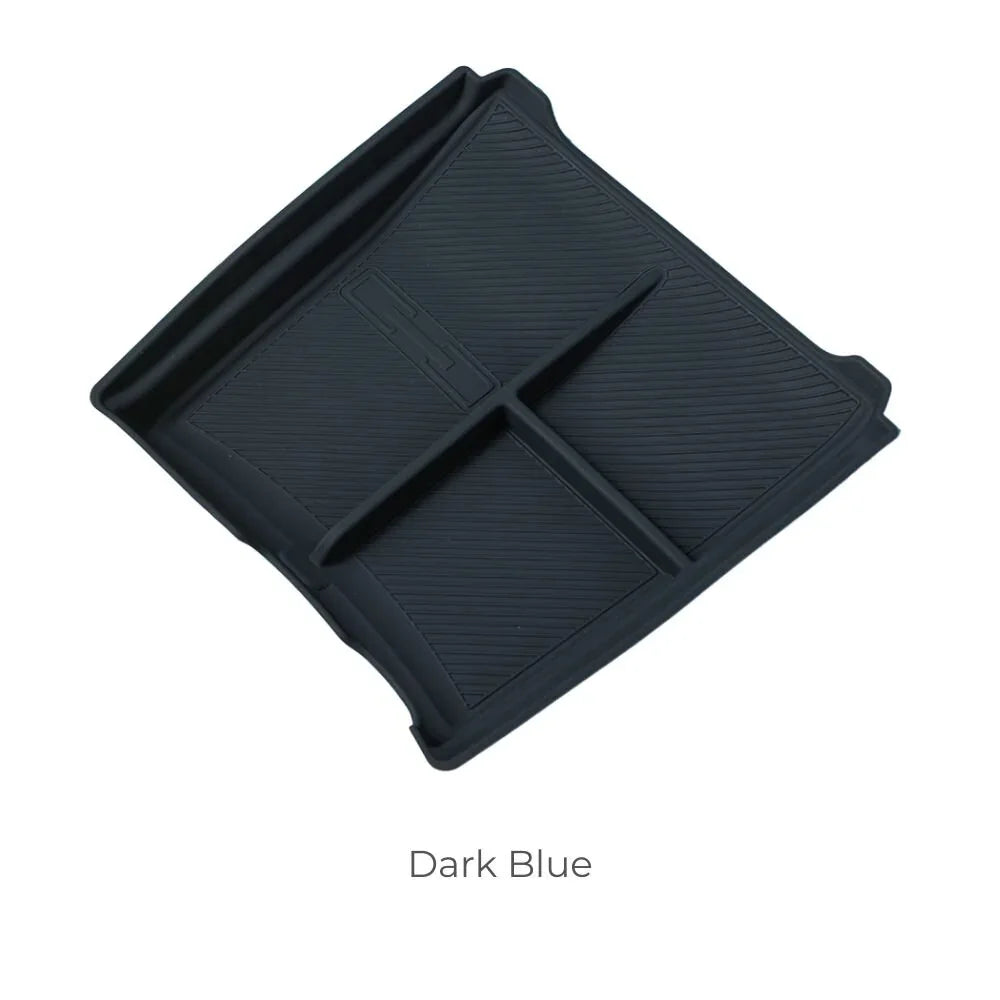 Dark blue textured waterproof rubber car trunk mat with dividing compartments