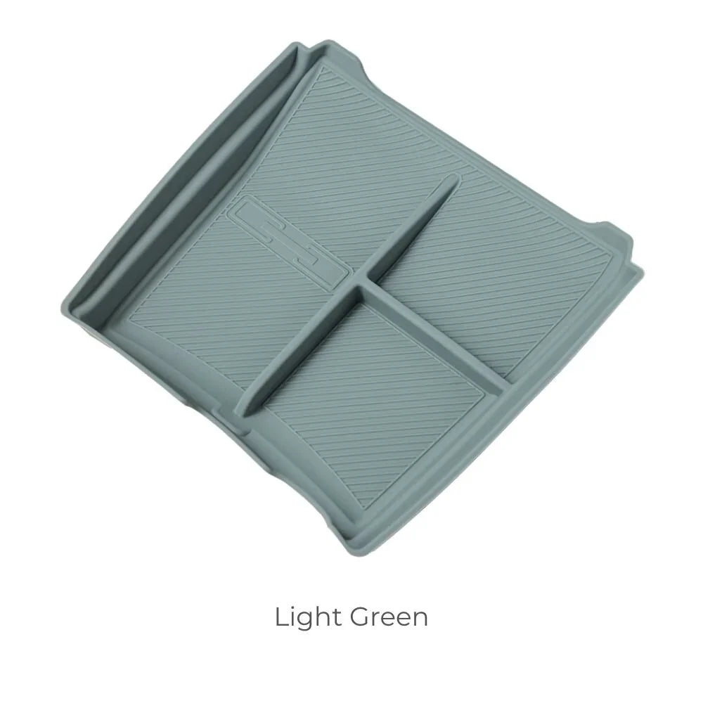 Light green durable silicone car organizer tray with ribbed texture and dividers