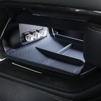 Custom-fit dark grey TPE car console tray with non-slip texture for BYD interior protection.