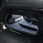 Black rubberized car center console organizer tray with built-in LED lighting for BYD vehicles.