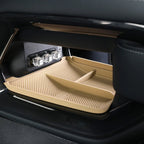 Tan TPE custom-fit center console tray for BYD, featuring a durable non-slip ribbed texture.