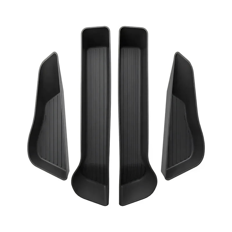 Set of 4 black matte durable plastic car console organizer trays for custom storage.