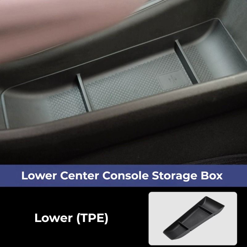 Black TPE lower center console storage box with anti-slip textured surface for BYD.