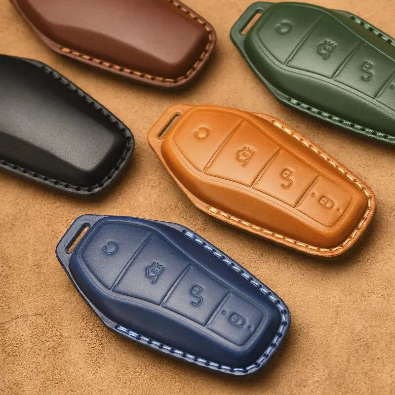 Luxury Leather Car Key Case for BYD - Calfskin Handmade Anti-Scratch Fob Cover AUTOEVEX
