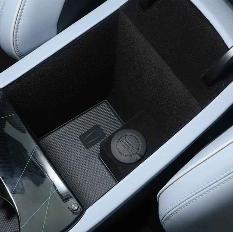 Black felt-lined center console organizer tray for BYD interior protection.