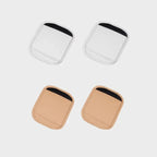 Set of four premium leather car console storage pouches in white and tan colors.