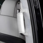 White leather grab handle cover for BYD car interior with precise stitching.