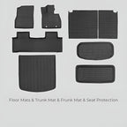 Full set of black TPE custom floor mats, trunk mat, and frunk mat for BYD vehicles.