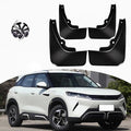 Set of four durable black plastic mud guards with mounting hardware for a white BYD SUV.