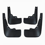 Set of four durable black matte plastic car mud flaps for vehicle protection.