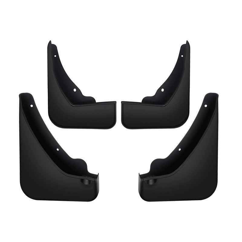 Set of four durable black plastic car mud flaps for vehicle protection.