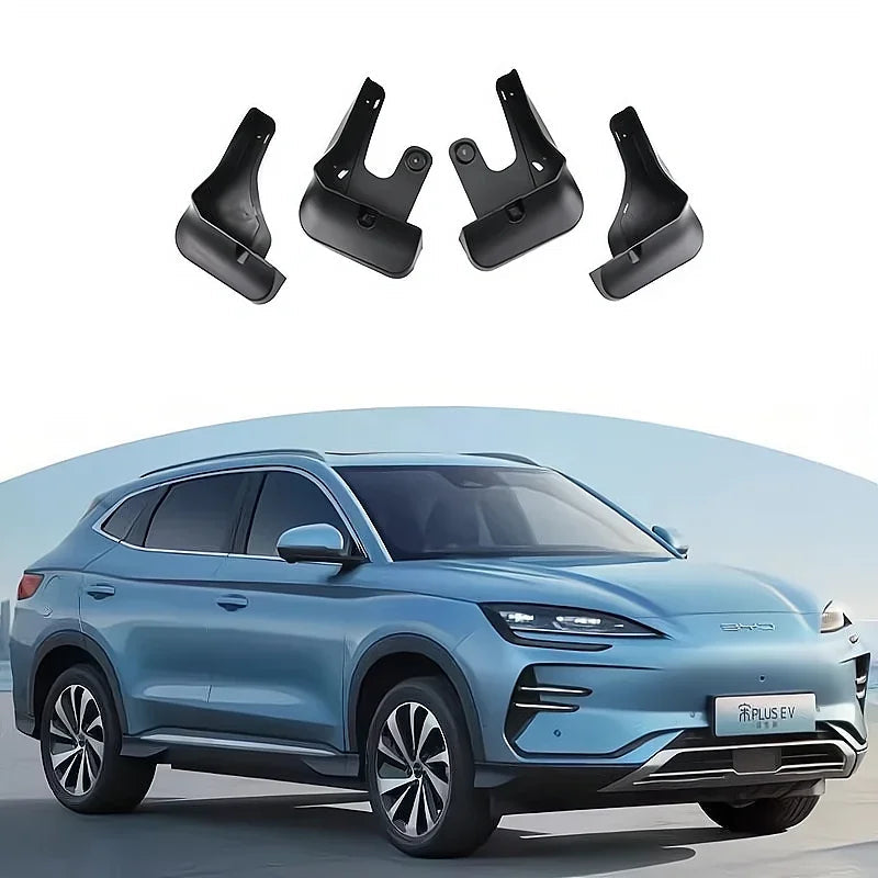 Set of 4 matte black protective door sill covers for BYD electric SUV.