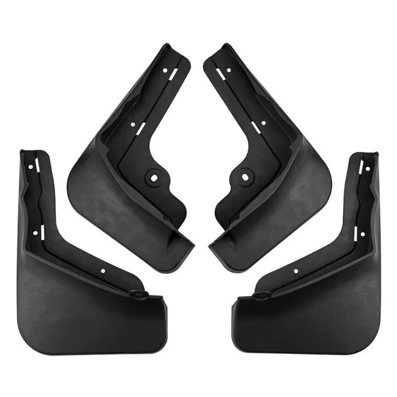 Set of 4 durable black matte mud flaps for car protection, featuring a custom-fit design.