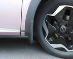 Durable matte grey plastic mud flap installed on a pink BYD vehicle wheel arch.