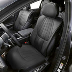 Professional black leather car seat covers with elegant vertical stitching for BYD interiors.