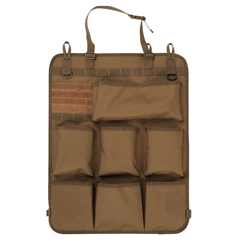 Professional coyote brown durable nylon car seat back organizer with multiple storage pockets