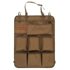 Professional coyote brown durable nylon car seat back organizer with multiple storage pockets
