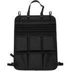 Professional black durable fabric car seat back organizer with multiple storage pockets and straps